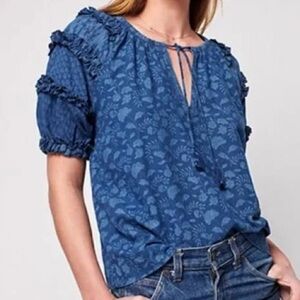 Faherty Bodhi Floral Raglan Sleeve Ruffle Top